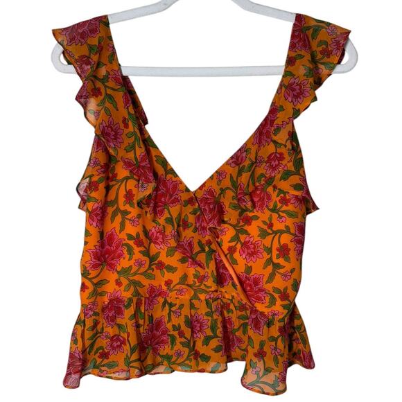 NWT Veronica Beard Randa Top Hot Orange Multi Floral Silk Blouse 8 Romantic - Picture 7 of 12
